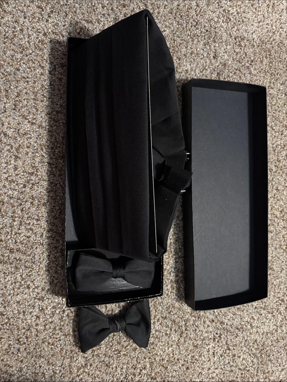 Black Satin Cummerbund and Bow Tie Set plus extra bow tie